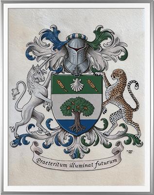 Armoirie HONORE Création originale   Huile sur parchemin et feuille d'or (c)HERALDIKER