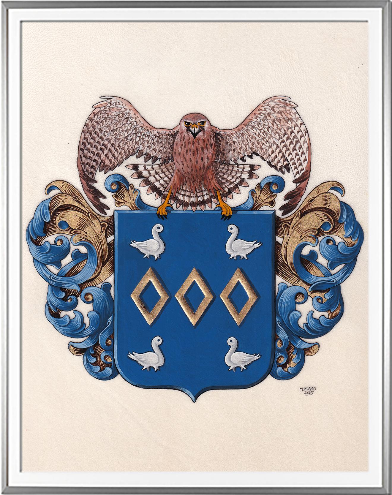 Armoirie BOUCHAUD Création originale   Huile sur parchemin et feuille d'or (c)HERALDIKER