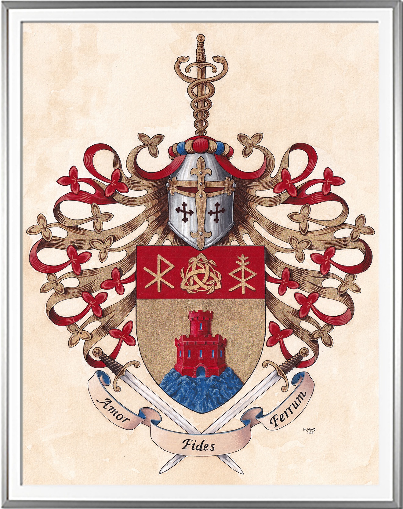 Armoirie FAIJEAN Création originale   Huile sur parchemin et feuille d'or (c)HERALDIKER